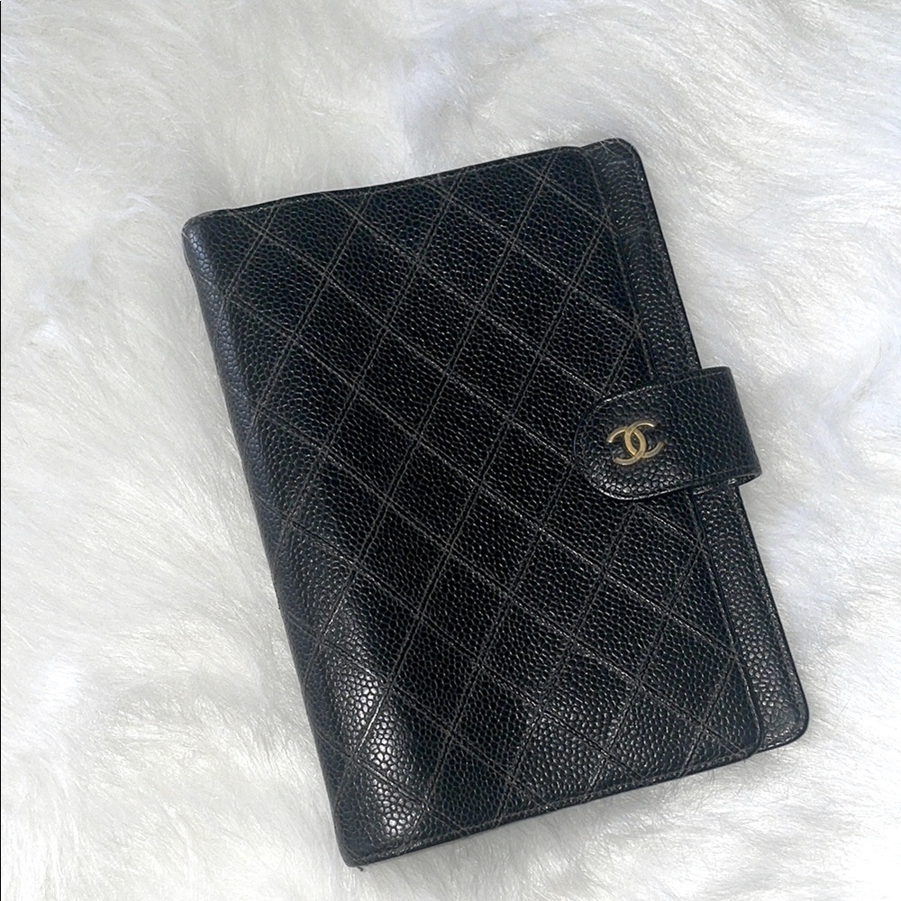 CHANEL Black Quilted Caviar Agenda Planner GHW